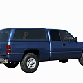 Blue Dodge Classic Four Door Pickup Truck With Off Road Tires And Grille Front