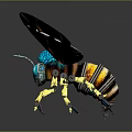Artistic Bee Figurine With Blue Head Yellow Black Striped Body Transparent Wings And Metallic Legs