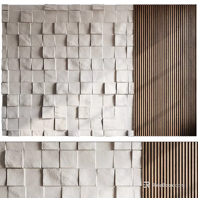 Modern Interior Wall Paneling Design With Square Block Pattern And Vertical Slats 3d model 