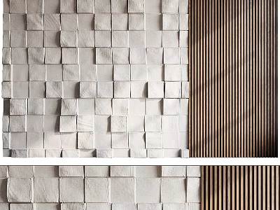 Modern Interior Wall Paneling Design With Square Block Pattern And Vertical Slats 3d model