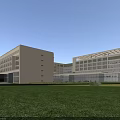 Modern Office Building With Glass Facade And Waterfront Landscaped Gardens