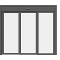 Black Frame Three Panel Sliding Glass Door With Clear Glass Panels 3d model