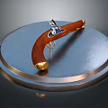 Detailed Handgun Carving With Wooden Handle And Metal Components On Metal Plate