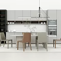Modern Dining Table Set With Neutral Tones Chairs In Open Kitchen Interior 3d model