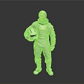 Man in White Spacesuit Standing While Holding Helmet Against Gray Background