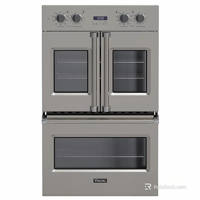 Stainless Steel Double Door Kitchen Oven With Two Levels And Glass Doors 3d model 