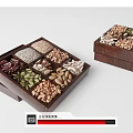 Assorted Nuts And Seeds In Wooden Trays With Divided Compartments 3d model