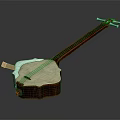 Traditional Musical Instrument With Wooden Body White Panel Strings And Blue Tuning Pegs