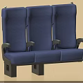 Comfortable blue three-seat bench with sturdy armrests and dark legs