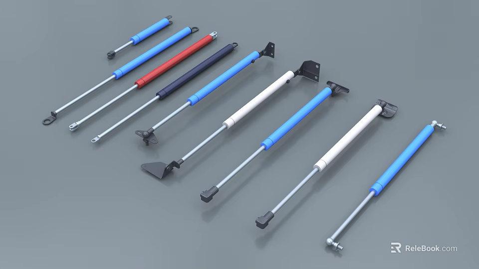 Industrial Equipment Gas Springs With Colored Rods And Mounting Brackets 3d model 