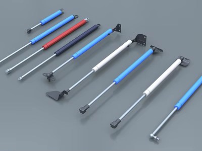 Industrial Equipment Gas Springs With Colored Rods And Mounting Brackets 3d model
