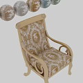 Ornate Accent Chair With Gold Carved Frame And Intricate Floral Pattern Upholstery