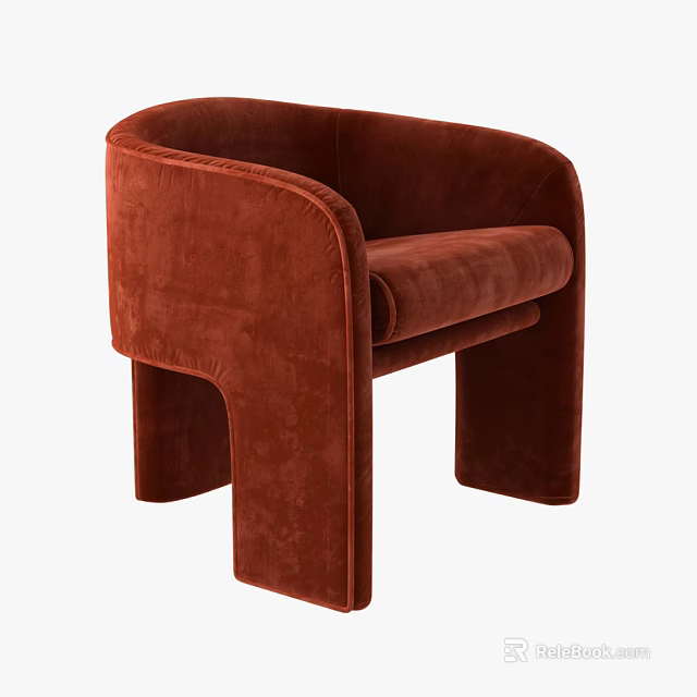 Modern Brown Velvet Single Sofa With Curved Armrest And Unique Leg Design 3d model 