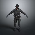 Game Movie Character 3D Model In Tactical Black Uniform With Helmet Gas Mask And Rifle 3d model