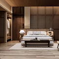 Serene Japanese style Hotel Guest Room Interior With Wooden Bedside Tables And Area Rug