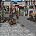 Traditional Commercial Street With Ancient Architecture Shops Red Lanterns And Pedestrians