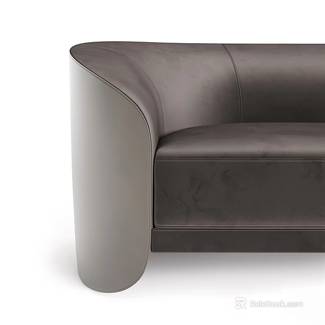 Modern Leather Two Seater Sofa With Curved Armrest And Stitching Details 3d model