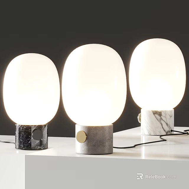 Modern Table Lamps With White Spherical Shades And Marble And Gray Bases On White Surface 3d model 