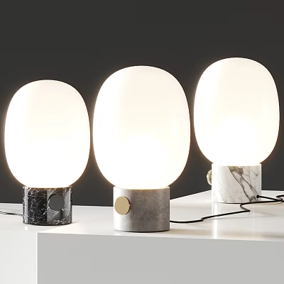 Modern Table Lamps With White Spherical Shades And Marble And Gray Bases On White Surface 3d model