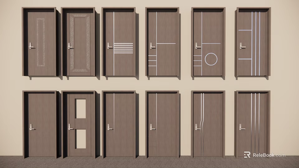 Different Modern Hinged Door Designs for Home Interior with Various Patterns and Handles 3d model