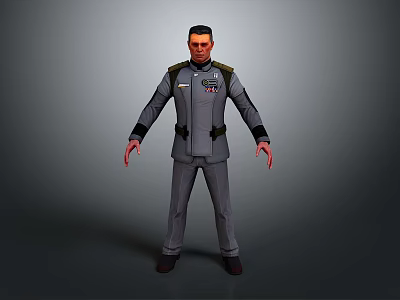 A Man Standing in Gray Uniform With Shoulder Straps Badge and Black Cuffs 3d model