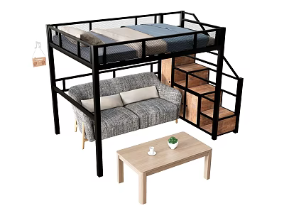 Modern Bed Bunk Bed Multi-Person Sofa Coffee Table 3d model