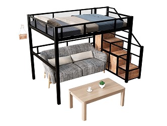 Modern Bed Bunk Bed Multi-Person Sofa Coffee Table 3d model