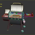 Outdoor Portable Grill With Food On Grill Grates Side Tray Holding Sauce Bottles