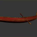 Red Wooden Boat With Classic Design And Wooden Paddle On Gray Background