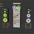 Retro Computer Audio System With Black Multi Speaker Towers And Tape Reel Unit 3d model