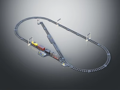 Toy Train On Circular Track With Signal Lights And Model Railway Setup 3d model