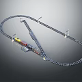 Toy Train On Circular Track With Signal Lights And Model Railway Setup 3d model
