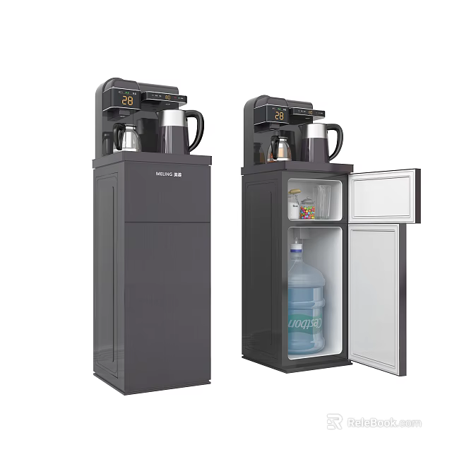 Two Modern Water Dispensers With Open Door And Bottle For Daily Use 3d model 