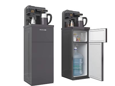 Two Modern Water Dispensers With Open Door And Bottle For Daily Use 3d model