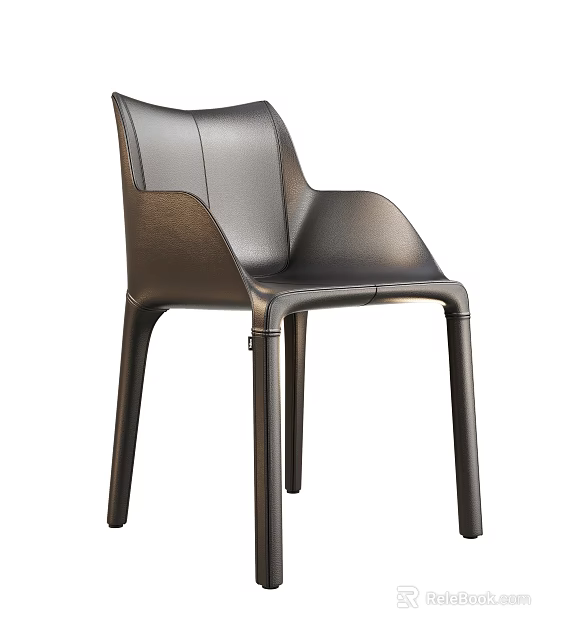 Modern Leather Dining Chair With Ergonomic Design And Sleek Black Frame 3d model 