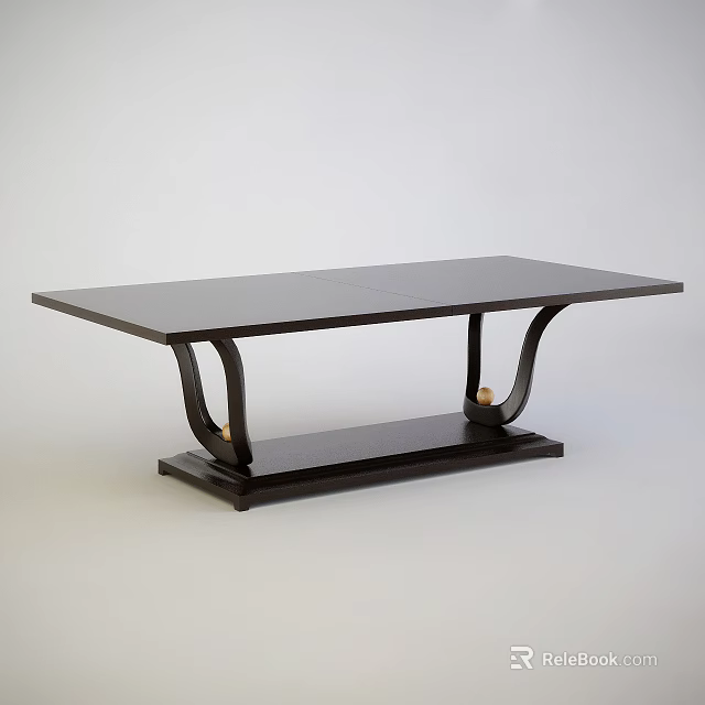 Modern Black Coffee Table With Curved Legs And Lower Shelf Design 3d model