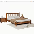 Wooden Double Bed with Bedside Tables Lamp Vase and Rug with Books