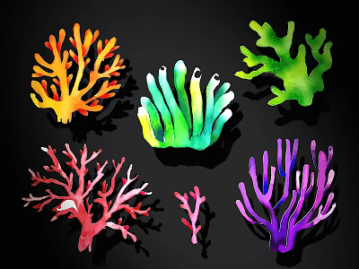 Colorful Coral Shaped Wall Decor With Vibrant Orange Green Red And Purple Designs 3d model