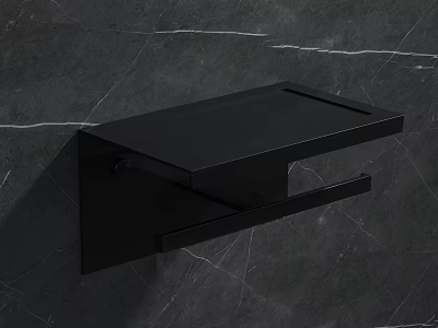 Sleek Black Wall Mounted Washbasin on Dark Gray Marble Textured Wall 3d model