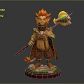 Red Haired Character Holding Wooden Staff With Green Bird Creature On Decorative Base
