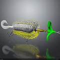 Animal Inspired Fishing Lure With White Hook Yellow Silver Wires Green Tail And Yellow Connector