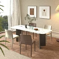 Modern Dining Table And Chairs Set With Green Plants Wall Art Floor Lamp And Window