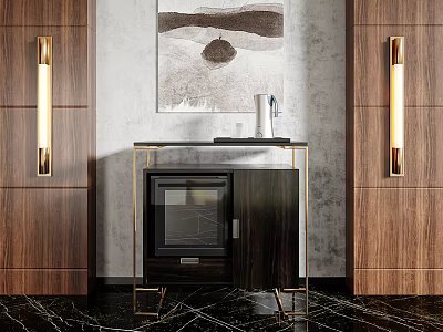 Modern Elegant Sideboard With Marble Top And Gold Metal Frame In Stylish Interior 3d model