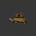 Intricate Carved Amber Wooden Turtle Shaped Furniture Decorative Sculpture With Small Figures And Engraved Patterns