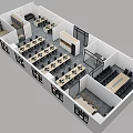 Aerial View Of Modern Office Workspace Layout With Desks Chairs And Functional Zones