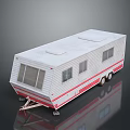 White Travel Trailer With Red Stripes Side Windows Roof Design And Wheels