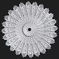 White Ornamental Ceiling Medallion With Intricate Scroll Patterns Radial Design And Central Hole 3d model