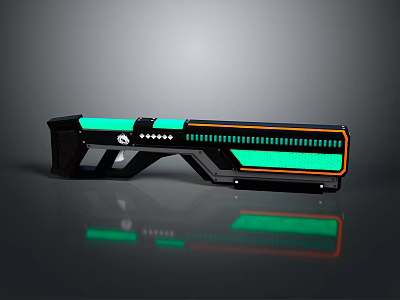 Futuristic Sci Fi Weapon with Green and Orange Glowing Strips and Tech Inspired Design 3d model