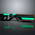Futuristic Sci Fi Weapon with Green and Orange Glowing Strips and Tech Inspired Design