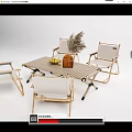 Outdoor Folding Table and Chairs Set with Metal Frame White Cushions Fruits and Wicker Basket